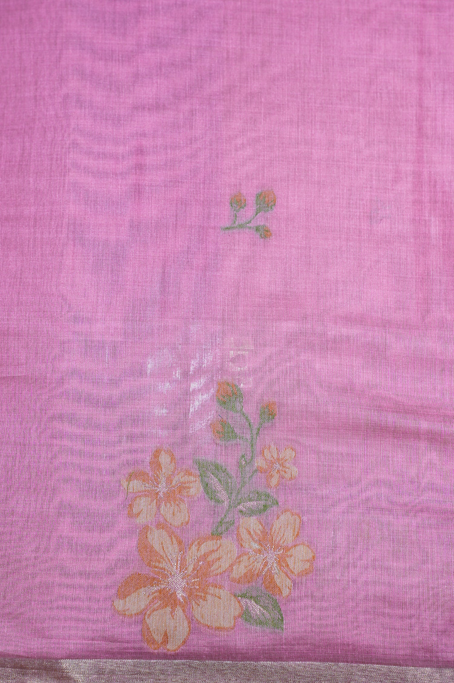 "UTSAV BANARAS 301" Banarasi Baby Pink Chanderi Jamdani Silk Saree with Floral Scallop Pallu