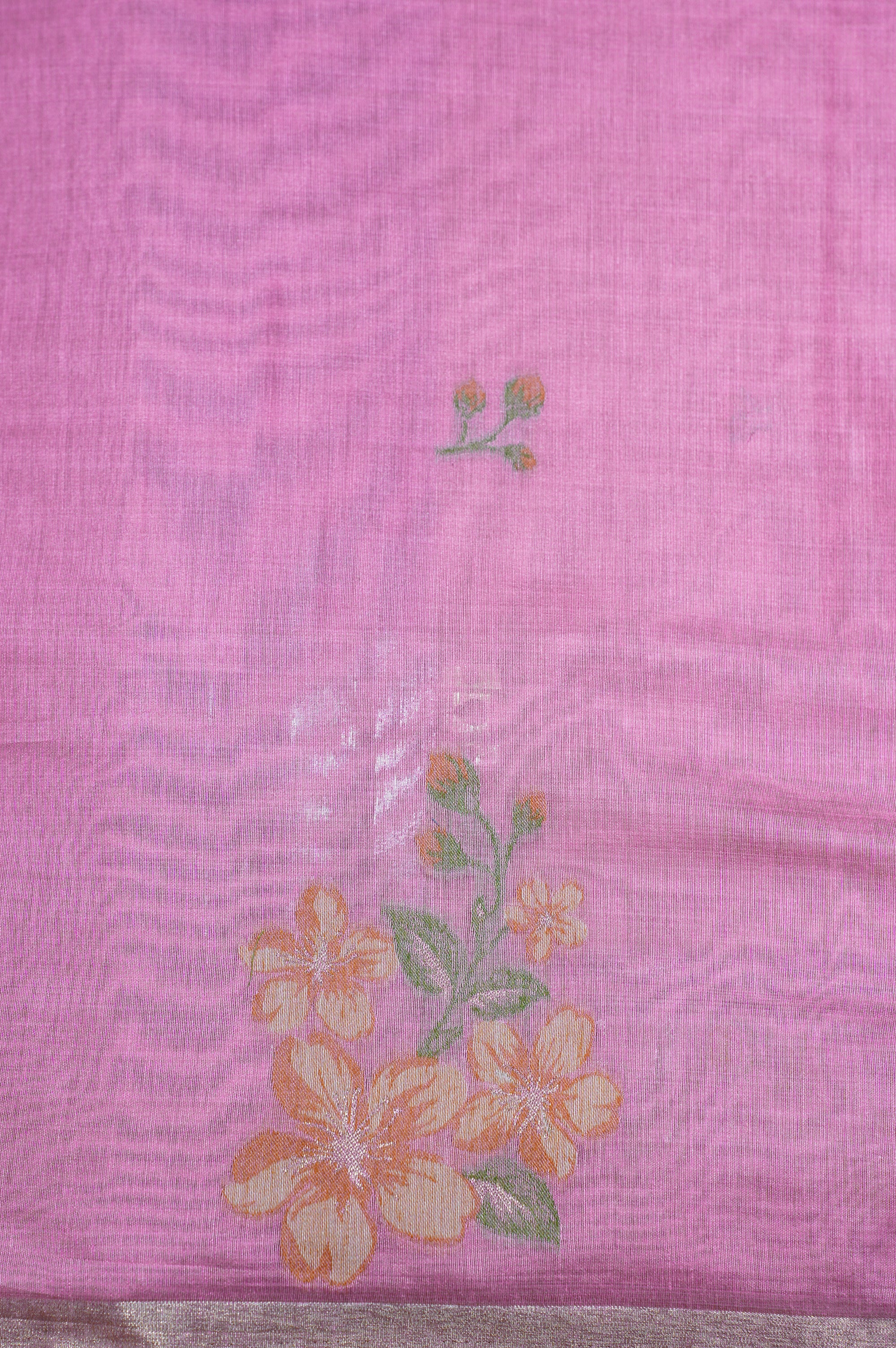 "UTSAV BANARAS 301" Banarasi Baby Pink Chanderi Jamdani Silk Saree with Floral Scallop Pallu