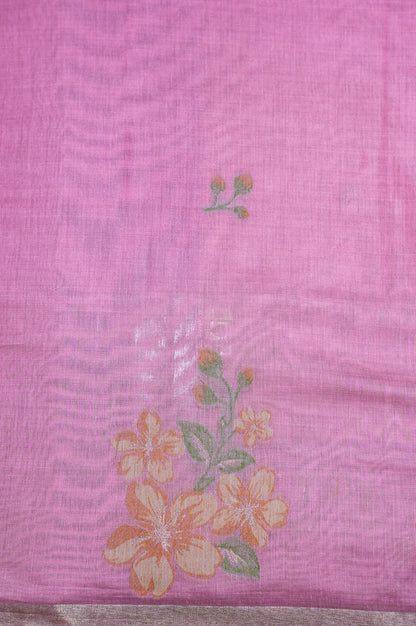 "UTSAV BANARAS 301" Banarasi Baby Pink Chanderi Jamdani Silk Saree with Floral Scallop Pallu
