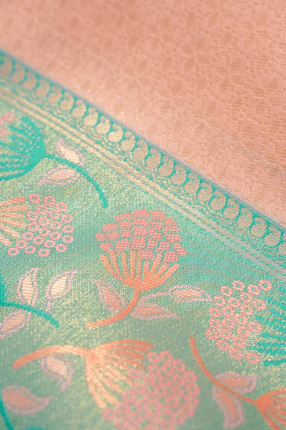 "Utsav Banaras 64A" Banarasi Silk Saree in Soft Peach Pink with Intricate Zari Weave & Contrast Border