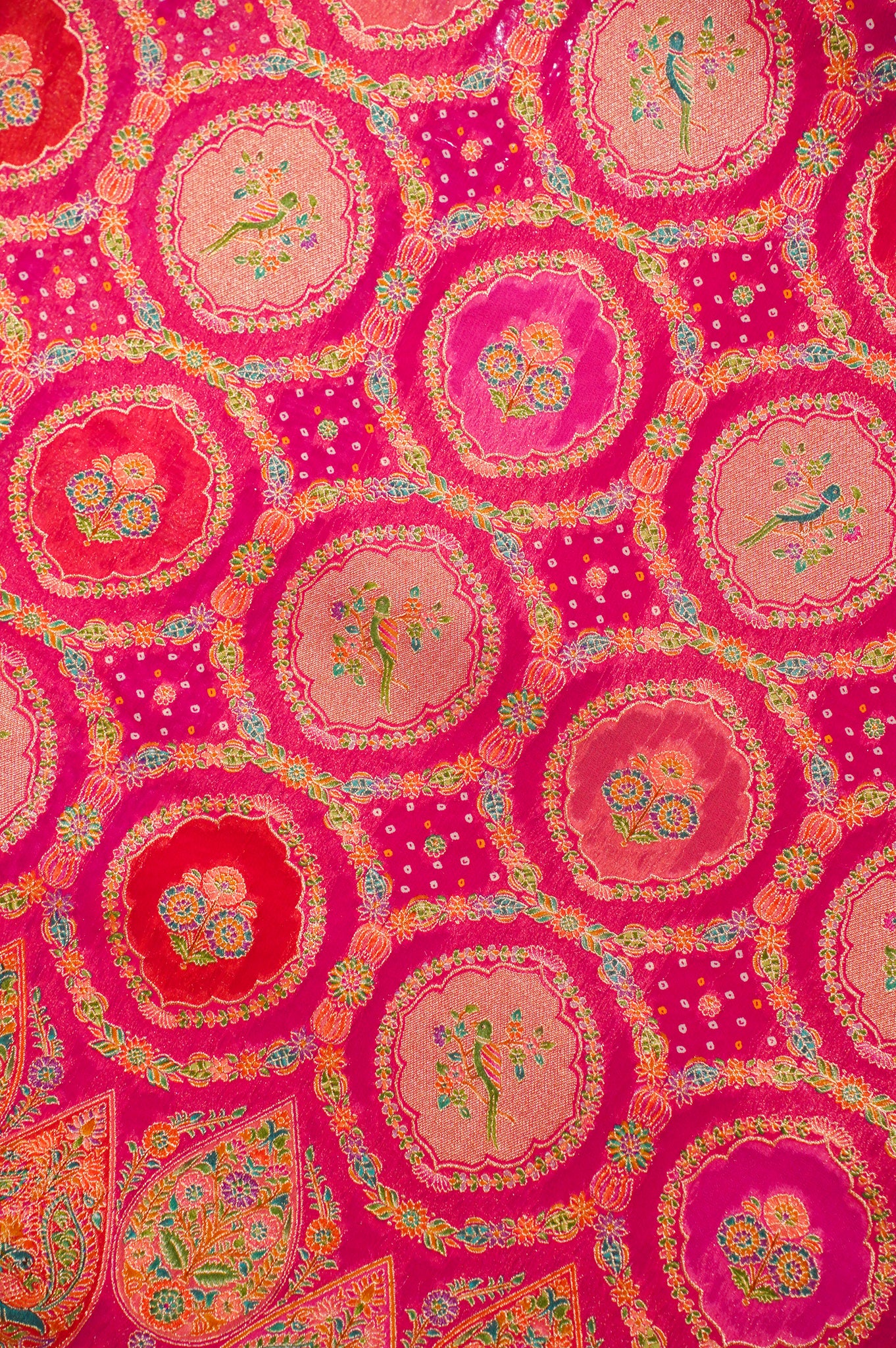 Waah Banaras 127 Peachy Pink Khaddi Banarasi Brocade Silk Saree with Meenakari Chakra &amp; Kalga Motifs