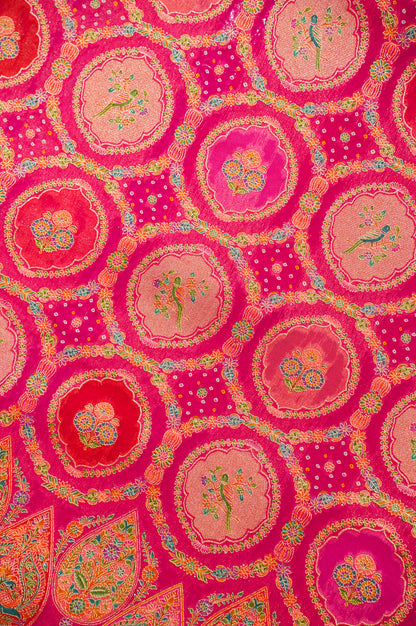 Waah Banaras 127 Peachy Pink Khaddi Banarasi Brocade Silk Saree with Meenakari Chakra &amp; Kalga Motifs