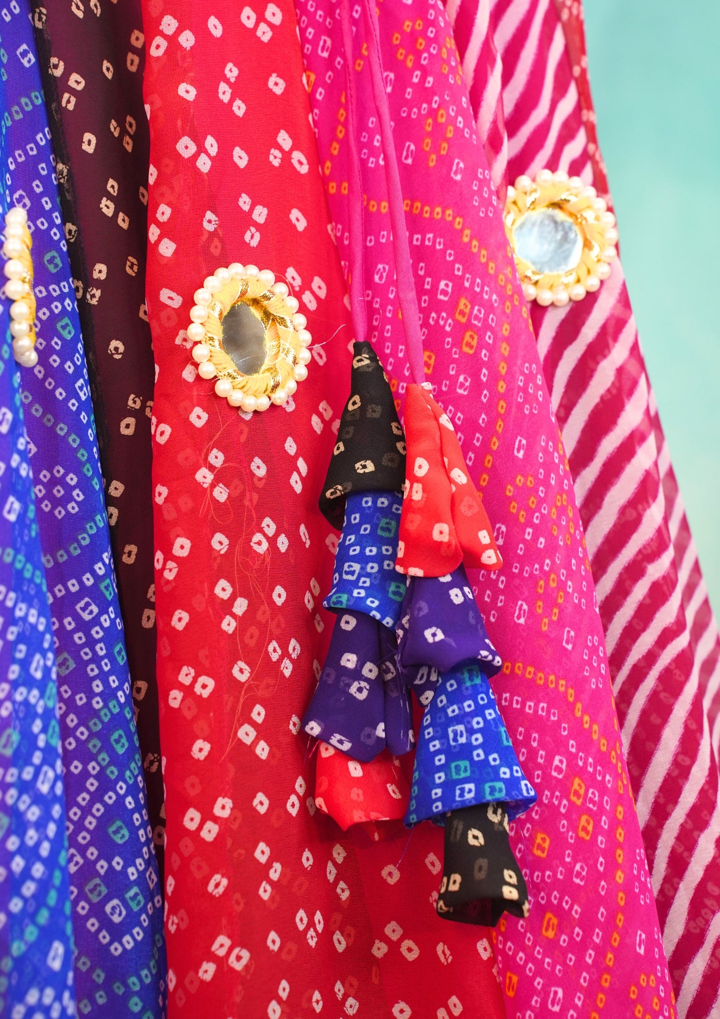 "MANSI 053" Banarasi Georgette Skirt with Bandhani Print & Mirror Work Detailing