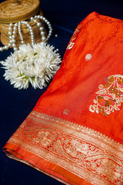 Orange Banarasi Silk Saree