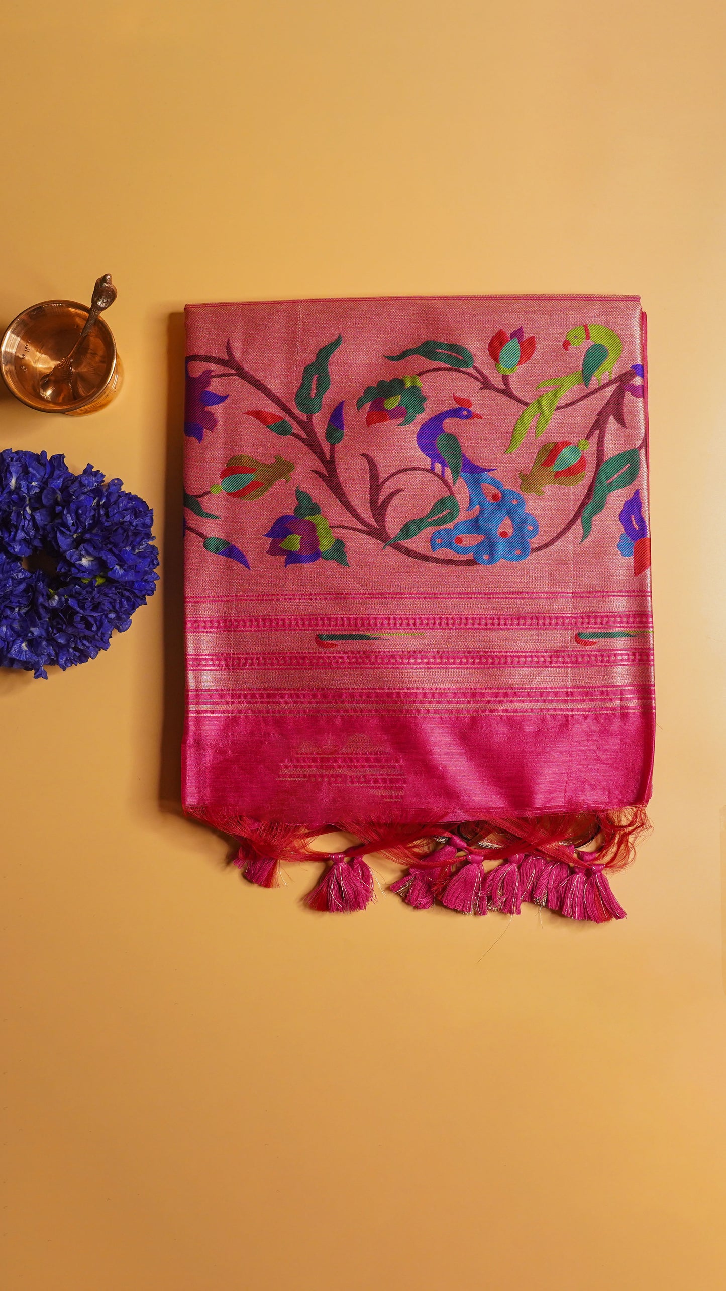 "UTSAV BANARAS 104" Banarasi Crimson Red Peacock Pethani Silk Saree