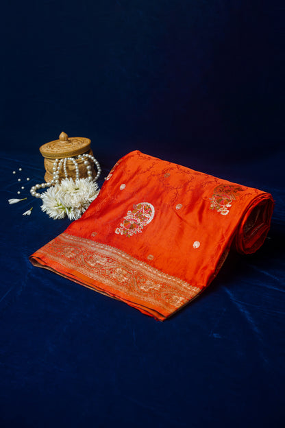 Orange Banarasi Silk Saree