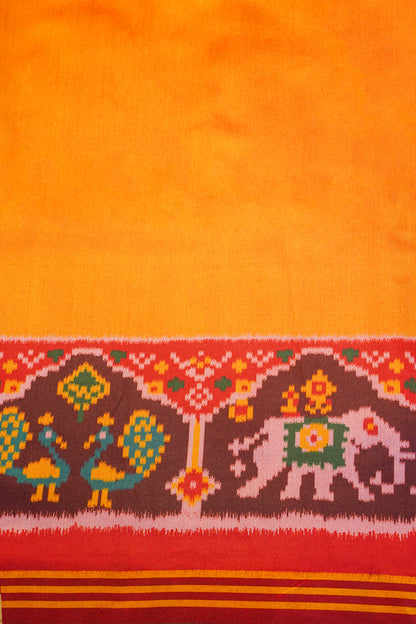 "Utsav Banaras 190" Banarasi Mustard Yellow Patola Silk Saree With Elephant & Peacock Motif