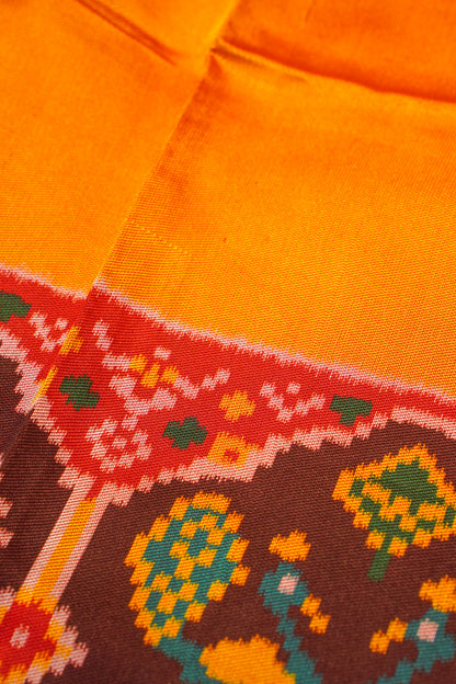 "Utsav Banaras 190" Banarasi Mustard Yellow Patola Silk Saree With Elephant & Peacock Motif