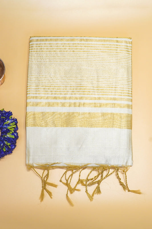 "UTSAV BANARAS 185" Banarasi Elegant White And Golden Tussar Silk Saree