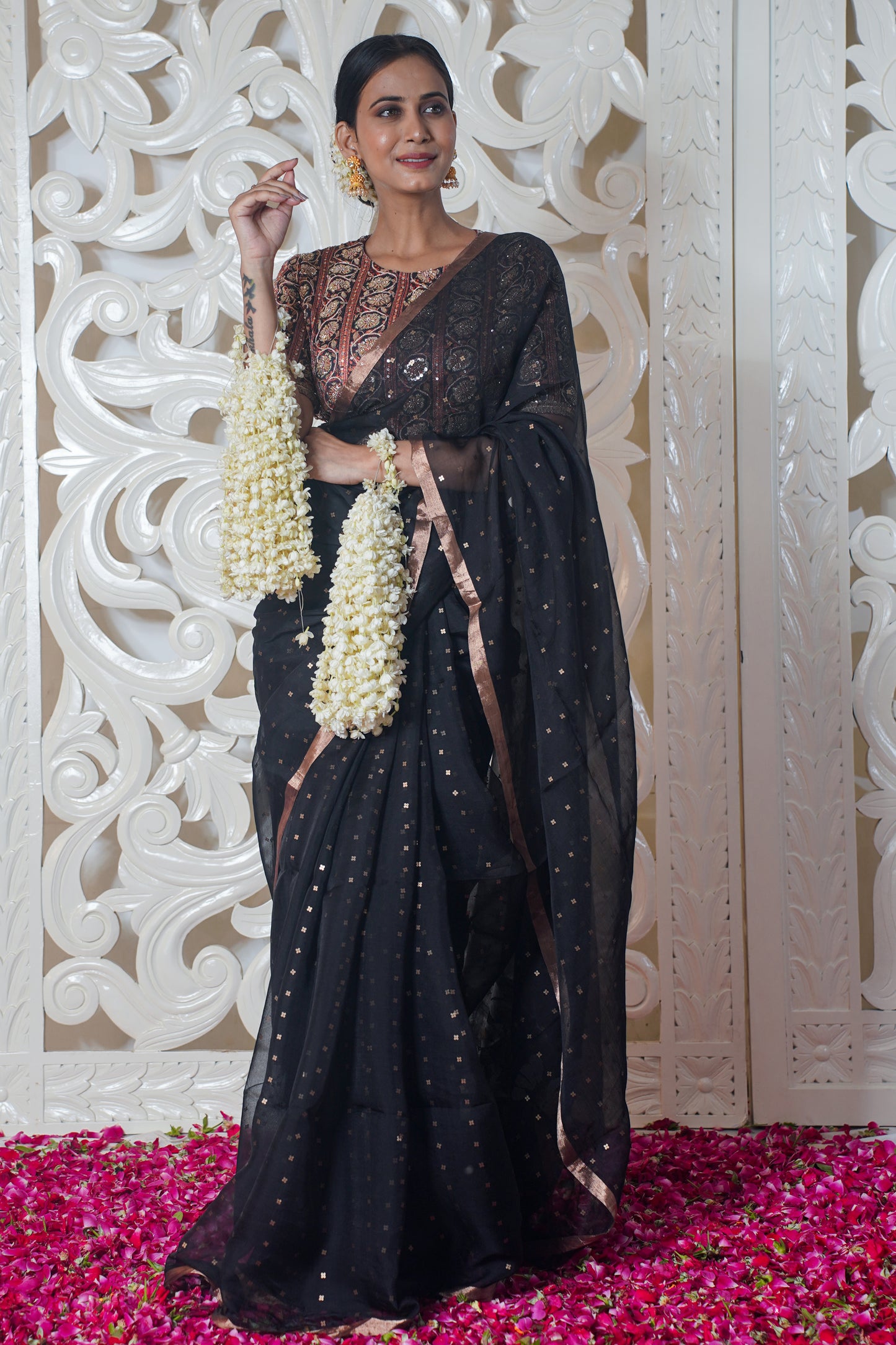 Black Pure Organza Saree with buti work