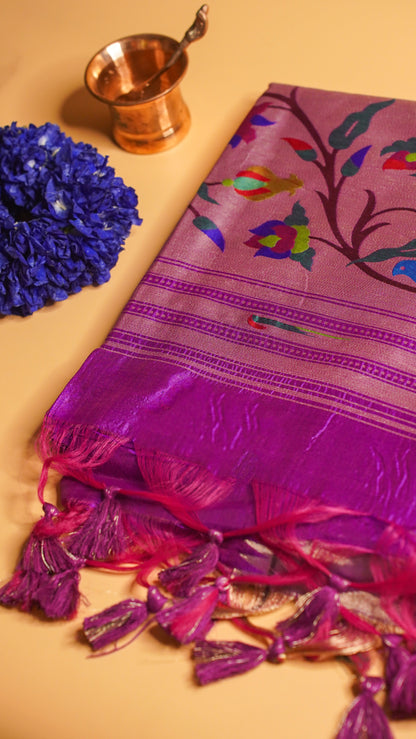 "UTSAV BANARAS 102" Banarasi Purple Peacock Pethani Silk Saree