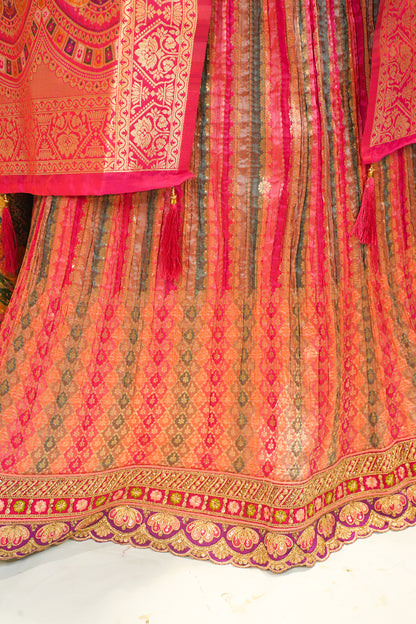 "MANSI 023" Banarasi Crush Rangkat Silk Lehenga with Elegant Cutwork Border