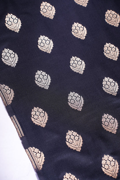 "MCF 11" Banarasi Handwoven Zed Black Brocade Buta Fabric