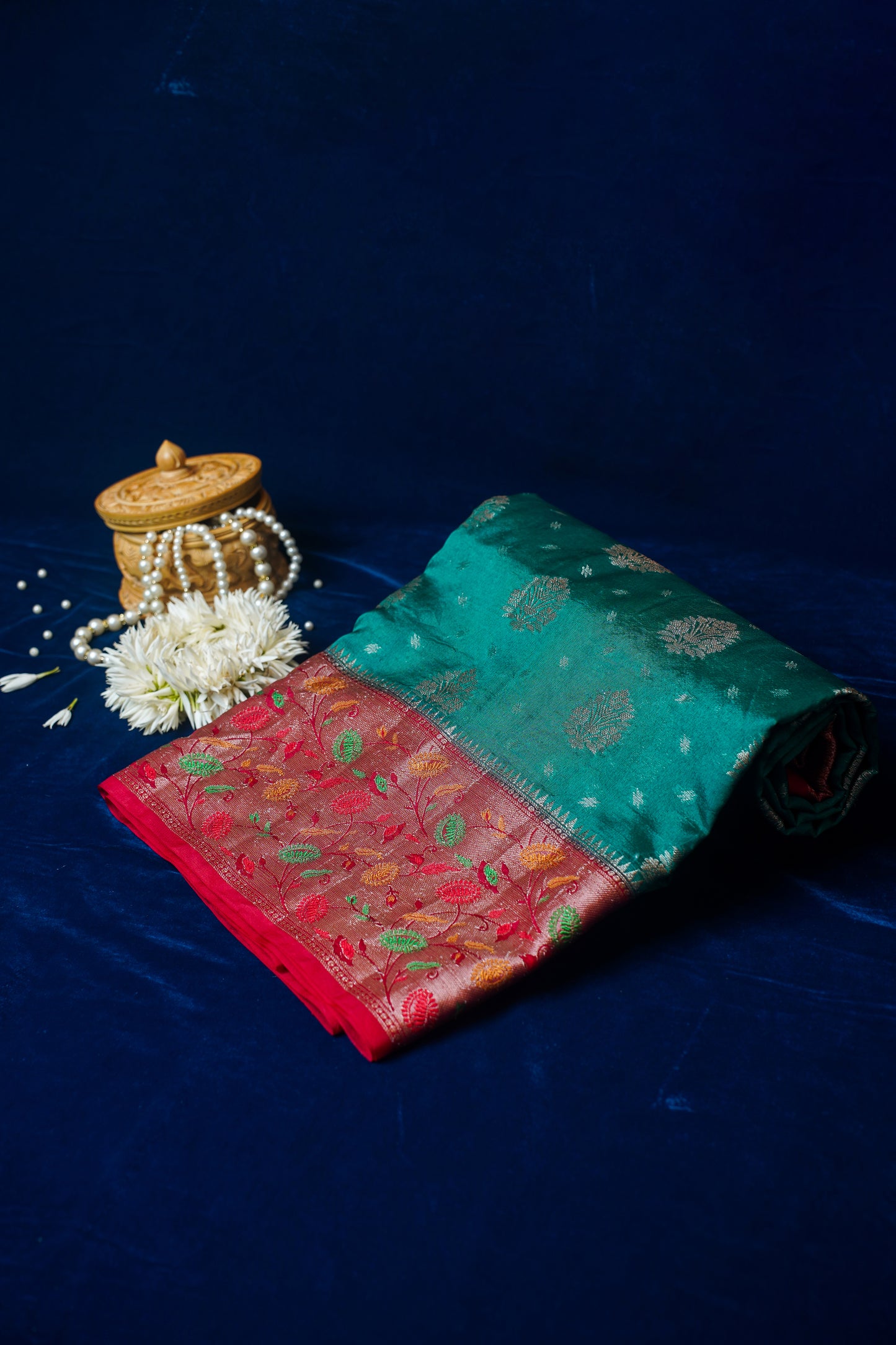 Rama Green Banarasi Dupion Silk Saree