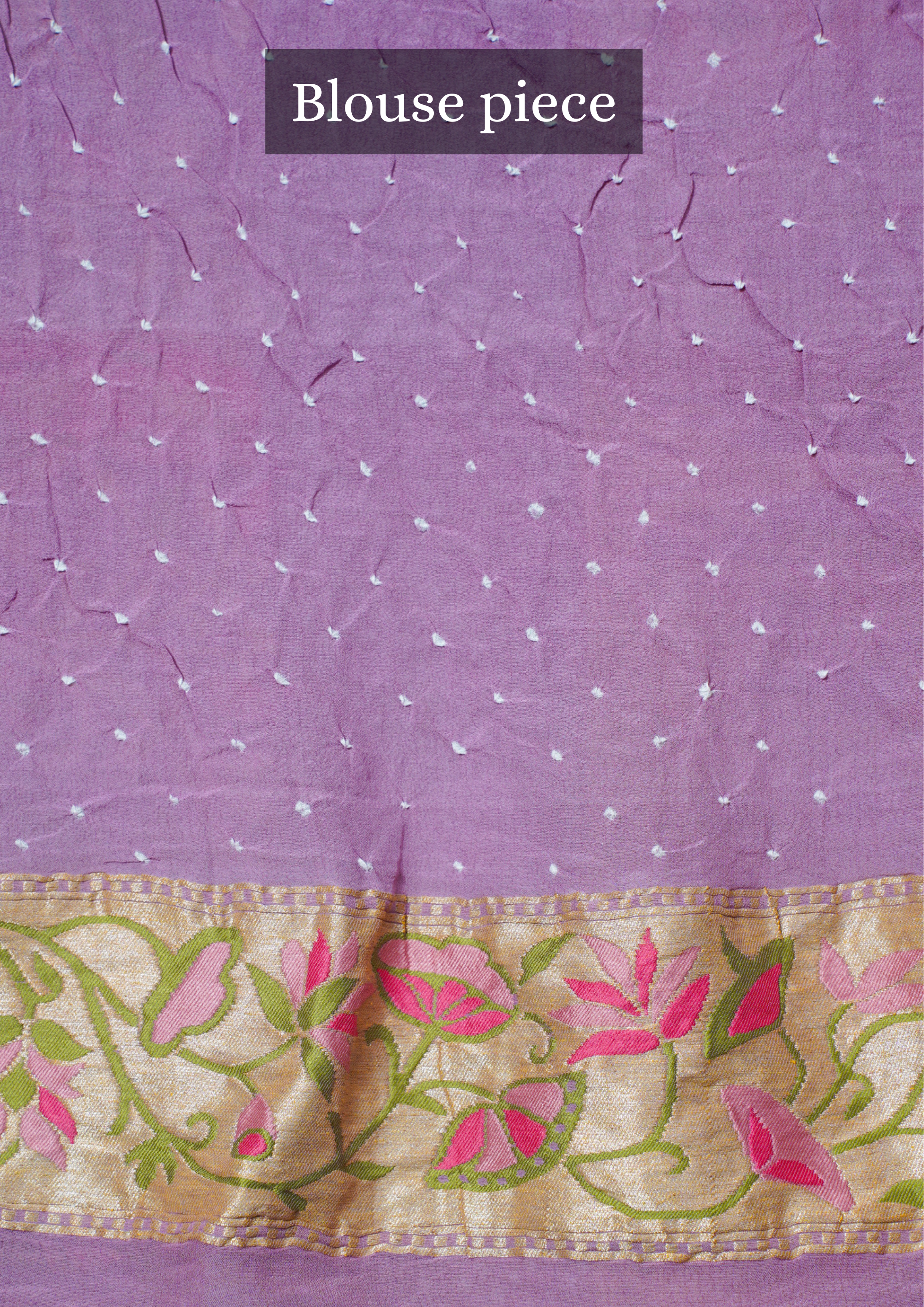 Founder Choice 038: Pure Bandhani Gajji Silk Lavender Saree with Meenakari Body &amp; Bird Motif Border (Silk Certified)