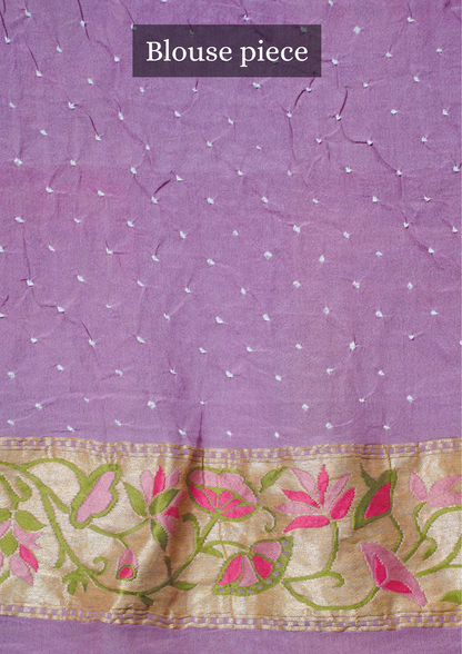 Founder Choice 038: Pure Bandhani Gajji Silk Lavender Saree with Meenakari Body &amp; Bird Motif Border (Silk Certified)