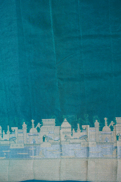 UTSAV BANARAS 003H: Banarasi Raw Silk Saree with Silver &amp; Gold Zari In Rama Green