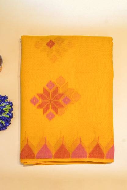 "UTSAV BANARAS 176" Banarasi Vibrant Yellow Ikat Cotton Saree