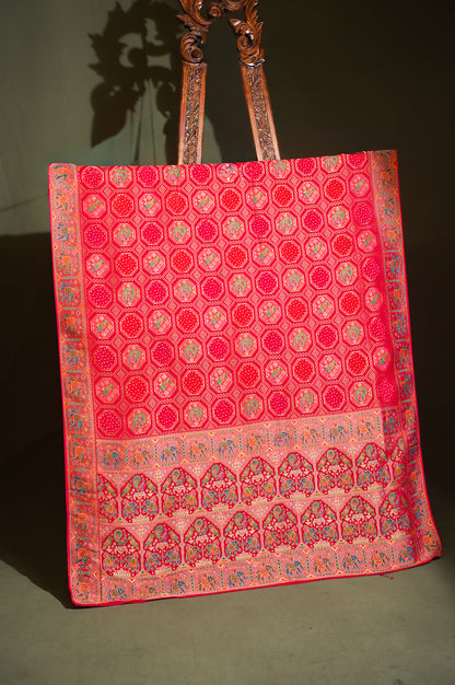 Waah Banaras 128 Cheri Red Khaddi Banarasi Saree with Meenakari Birds &amp; Elephants