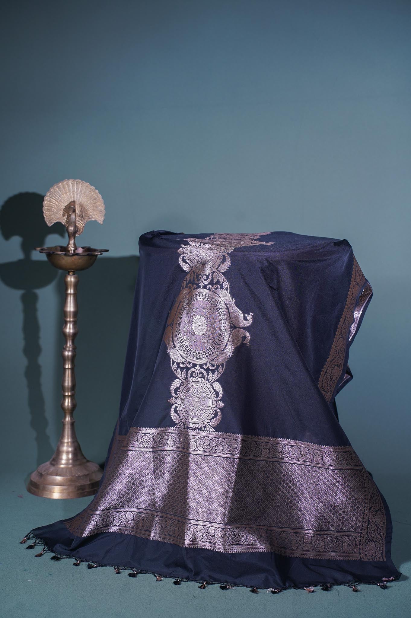 "MCD 009" Banarasi Zed Black Designer Vegan Silk Dupatta