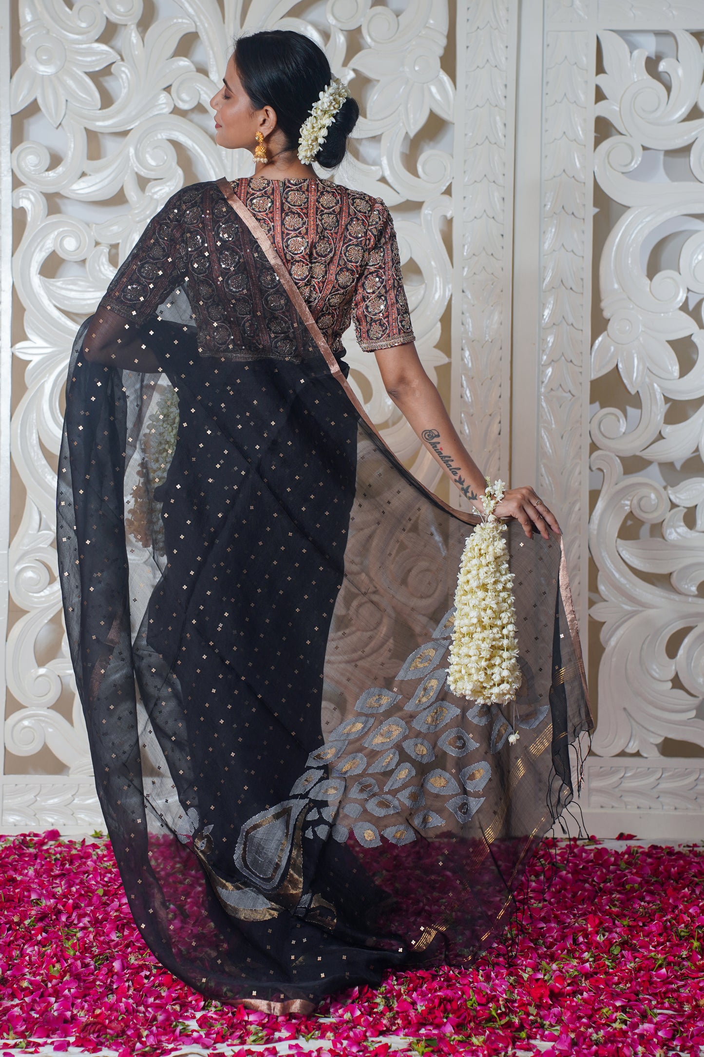 Black Pure Organza Saree with buti work