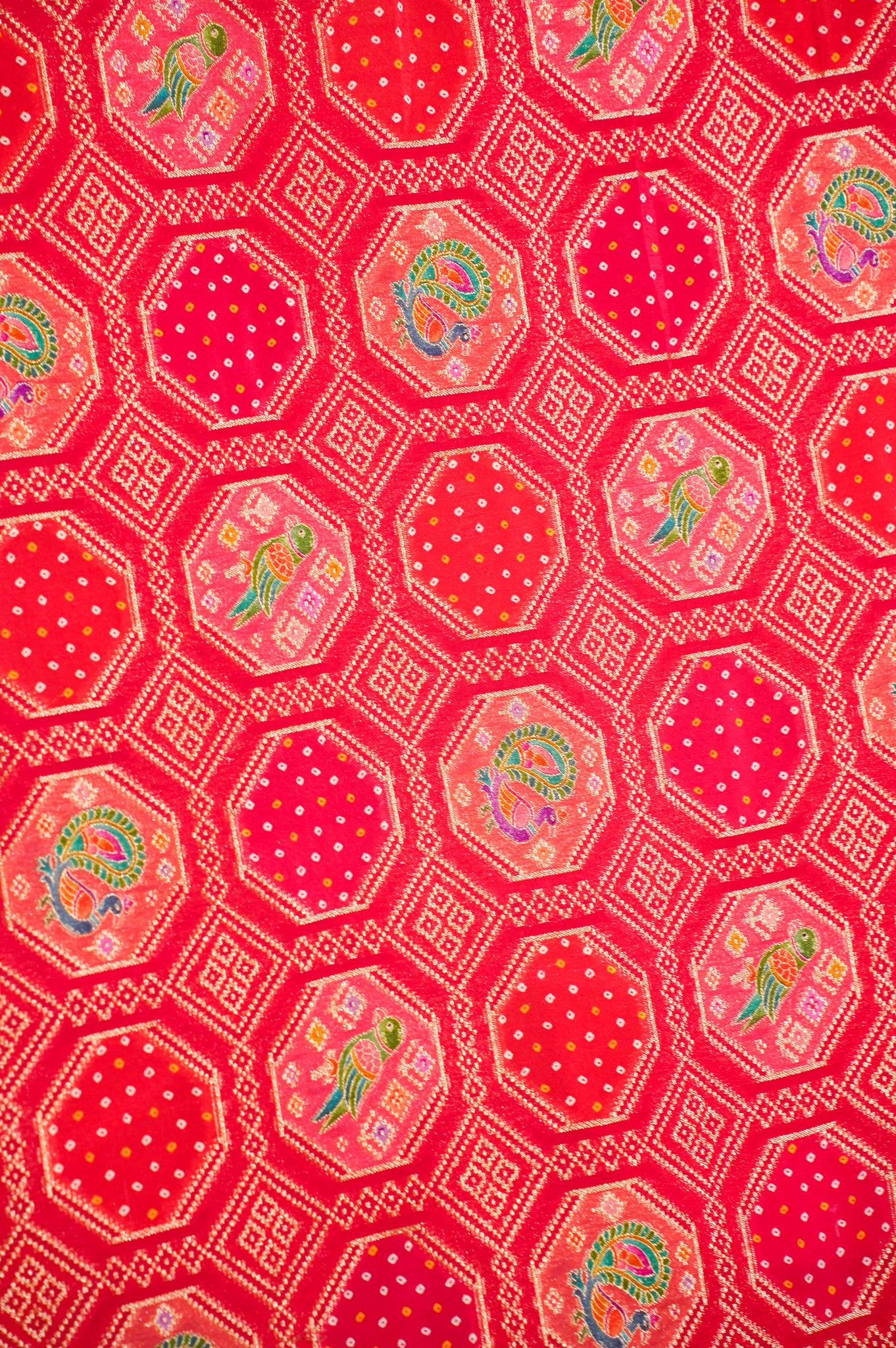 Waah Banaras 128 Cheri Red Khaddi Banarasi Saree with Meenakari Birds &amp; Elephants