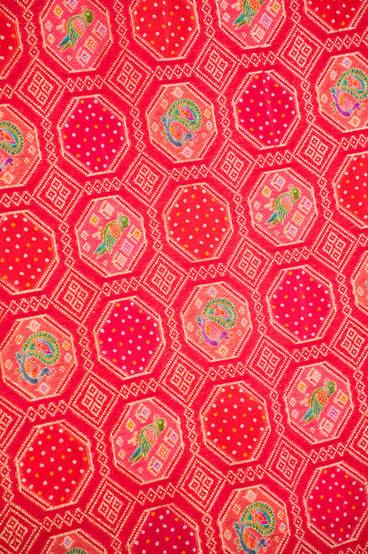 Waah Banaras 128 Cheri Red Khaddi Banarasi Saree with Meenakari Birds &amp; Elephants