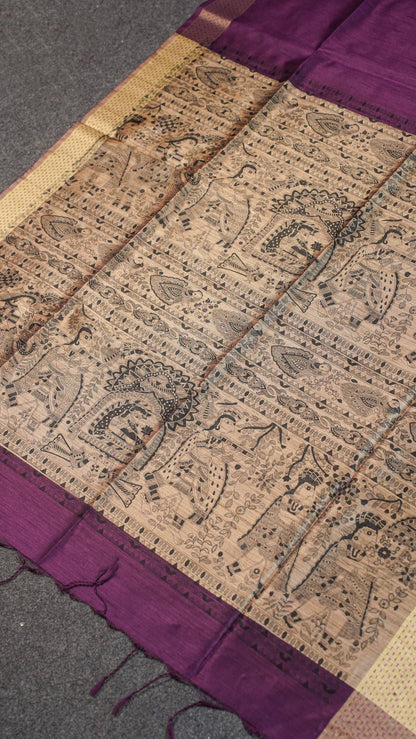 "UTSAV BANARAS 114" Banarasi Dark Purple Madhubani Silk Saree