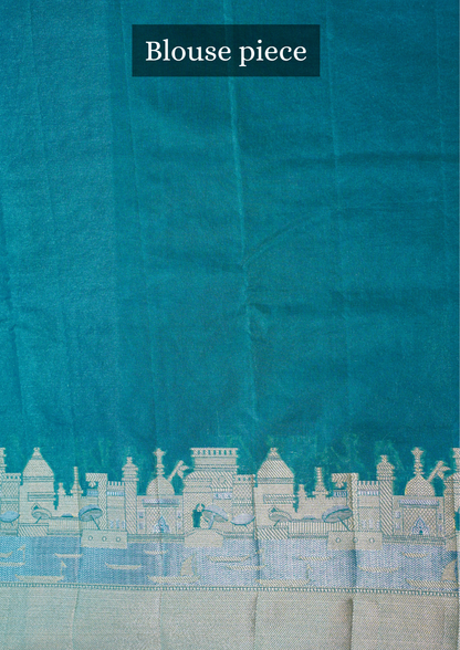UTSAV BANARAS 003H: Banarasi Raw Silk Saree with Silver &amp; Gold Zari In Rama Green