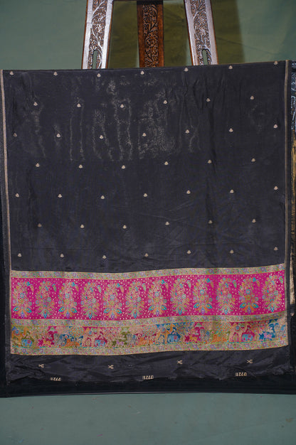 MANSI 115 Jet Black Meenakari Brocade Silk Suit Set