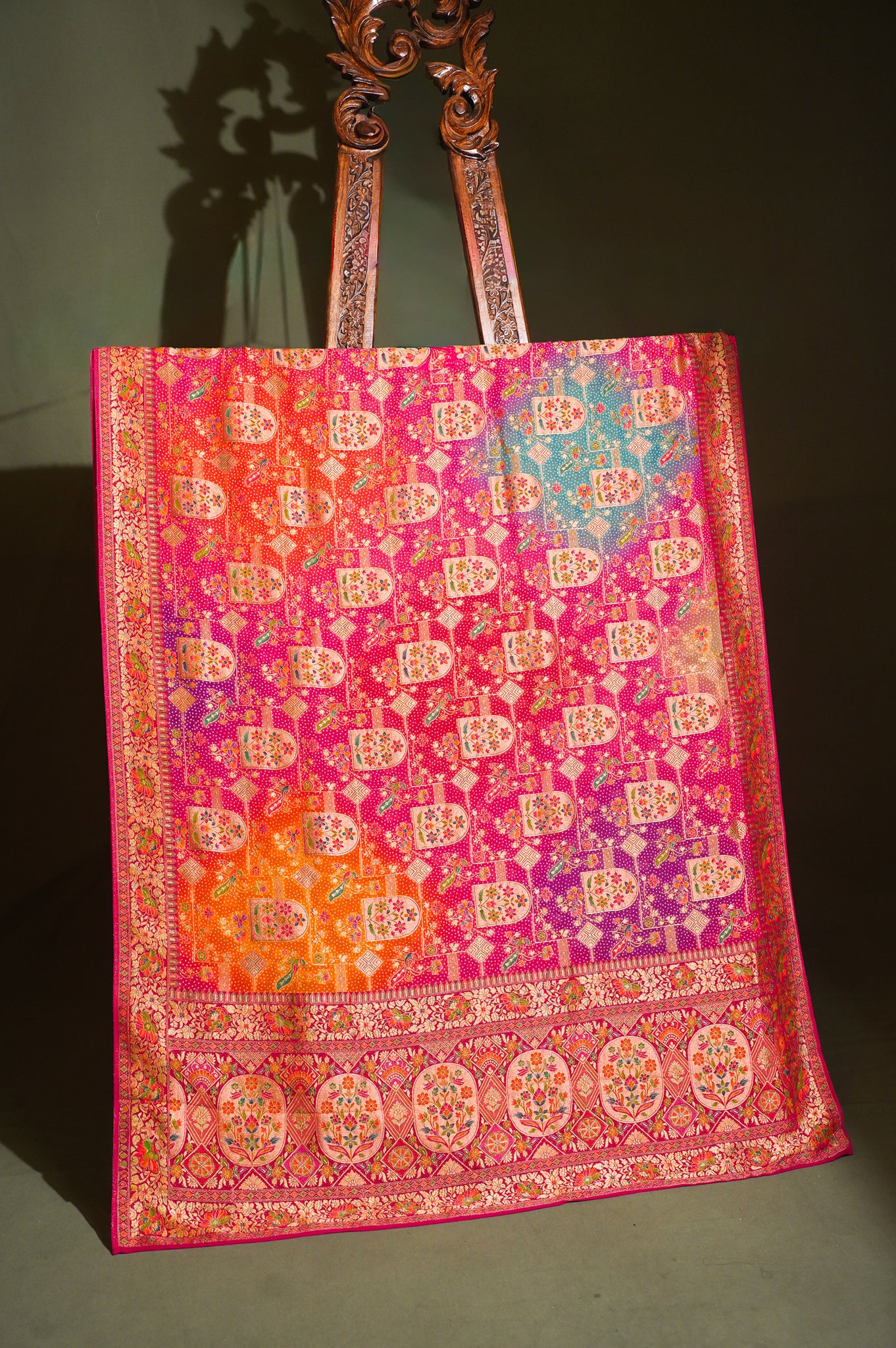 Waah Banaras 060 Rani Georgette Silk Saree with Multicolor Meenakari Weave