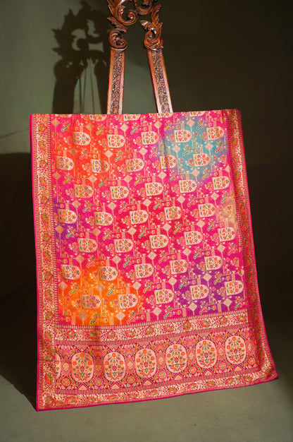 Waah Banaras 060 Rani Georgette Silk Saree with Multicolor Meenakari Weave