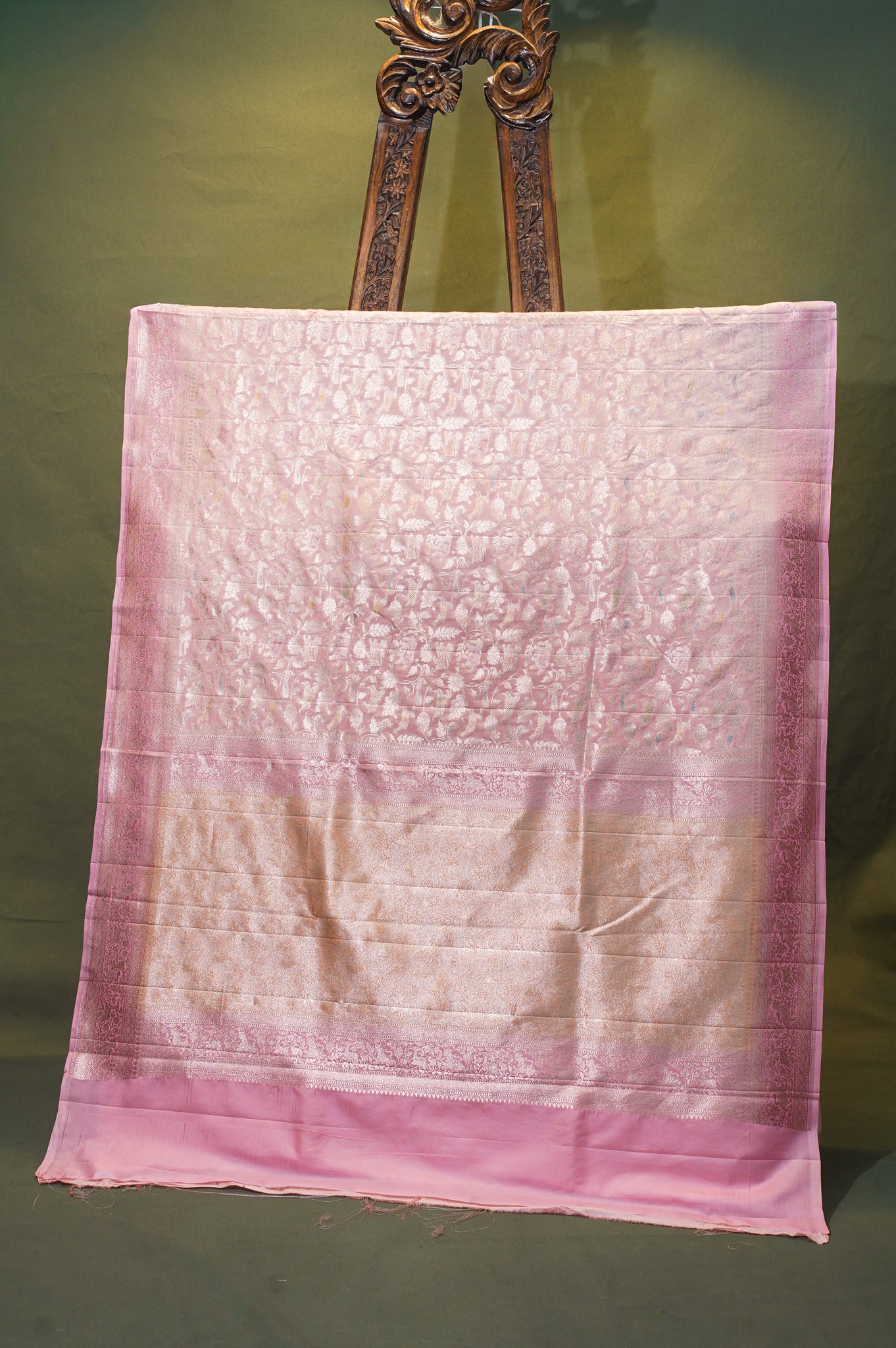 Founder Choice 029: Lotus Pink Pure Handloom Katan Silk Saree with Zari Shikargah &amp; Meenakari Work - Silk Mark Certified