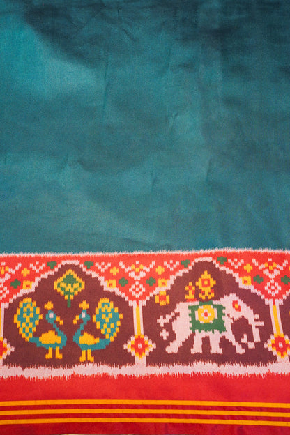 "Utsav Banaras 188" Banarasi Rama Green Patola Silk Saree With Elephant & Peacock Motif Border