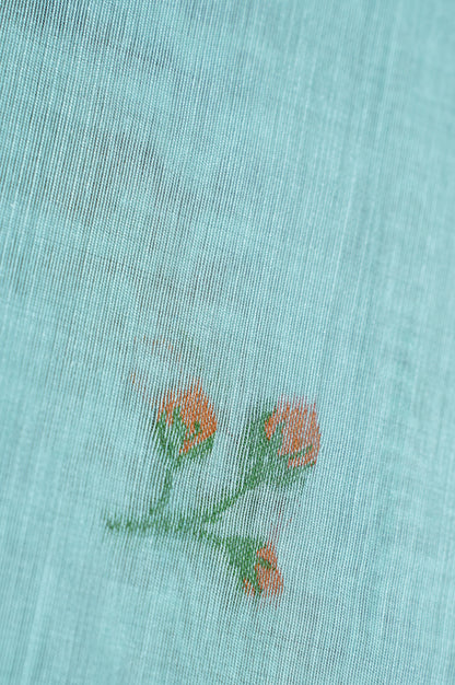 "UTSAV BANARAS 302" Banarasi Sea Green Chanderi Jamdani Silk Saree with Scalloped Floral Pallu