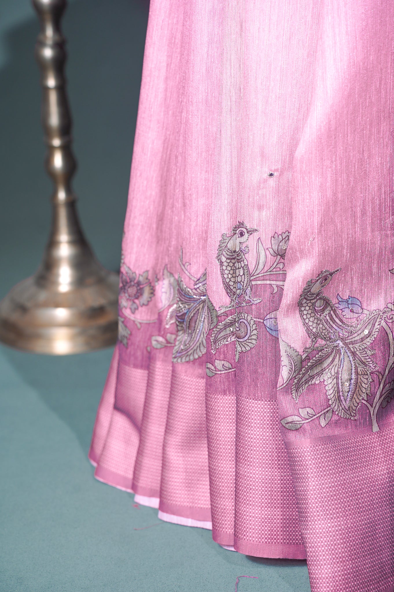 UTSAV BANARAS 279" Banarasi Onion Pink Artistic Aari Pita Work Matka Silk Saree