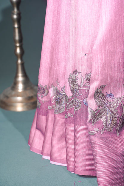 UTSAV BANARAS 279" Banarasi Onion Pink Artistic Aari Pita Work Matka Silk Saree