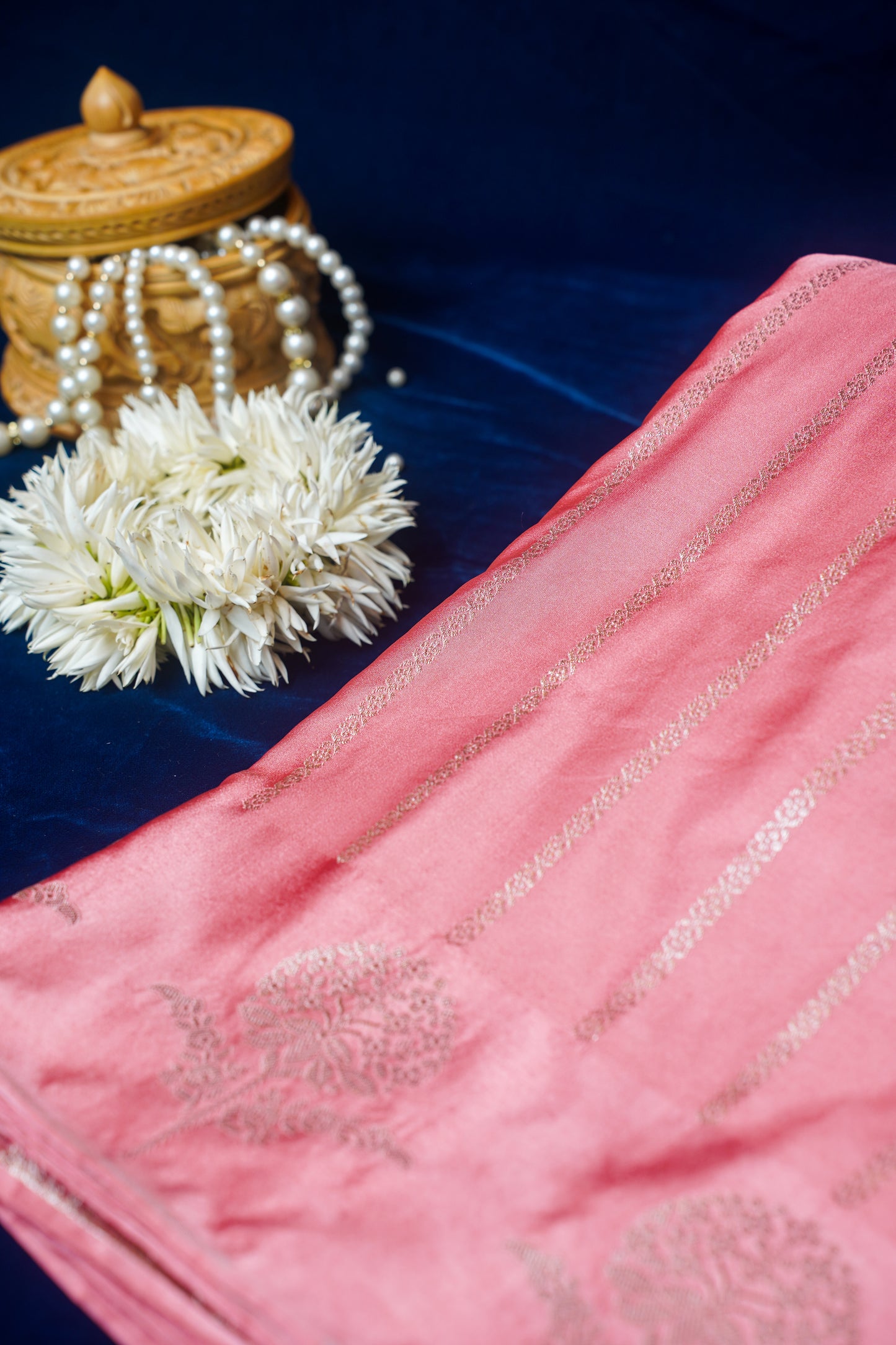 Peach Pink Pure Banarasi Mashru Silk Saree