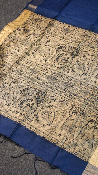 "UTSAV BANARAS 115" Banarasi Dark Blue Madhubani Silk Saree