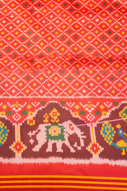 "Utsav Banaras 188" Banarasi Rama Green Patola Silk Saree With Elephant & Peacock Motif Border