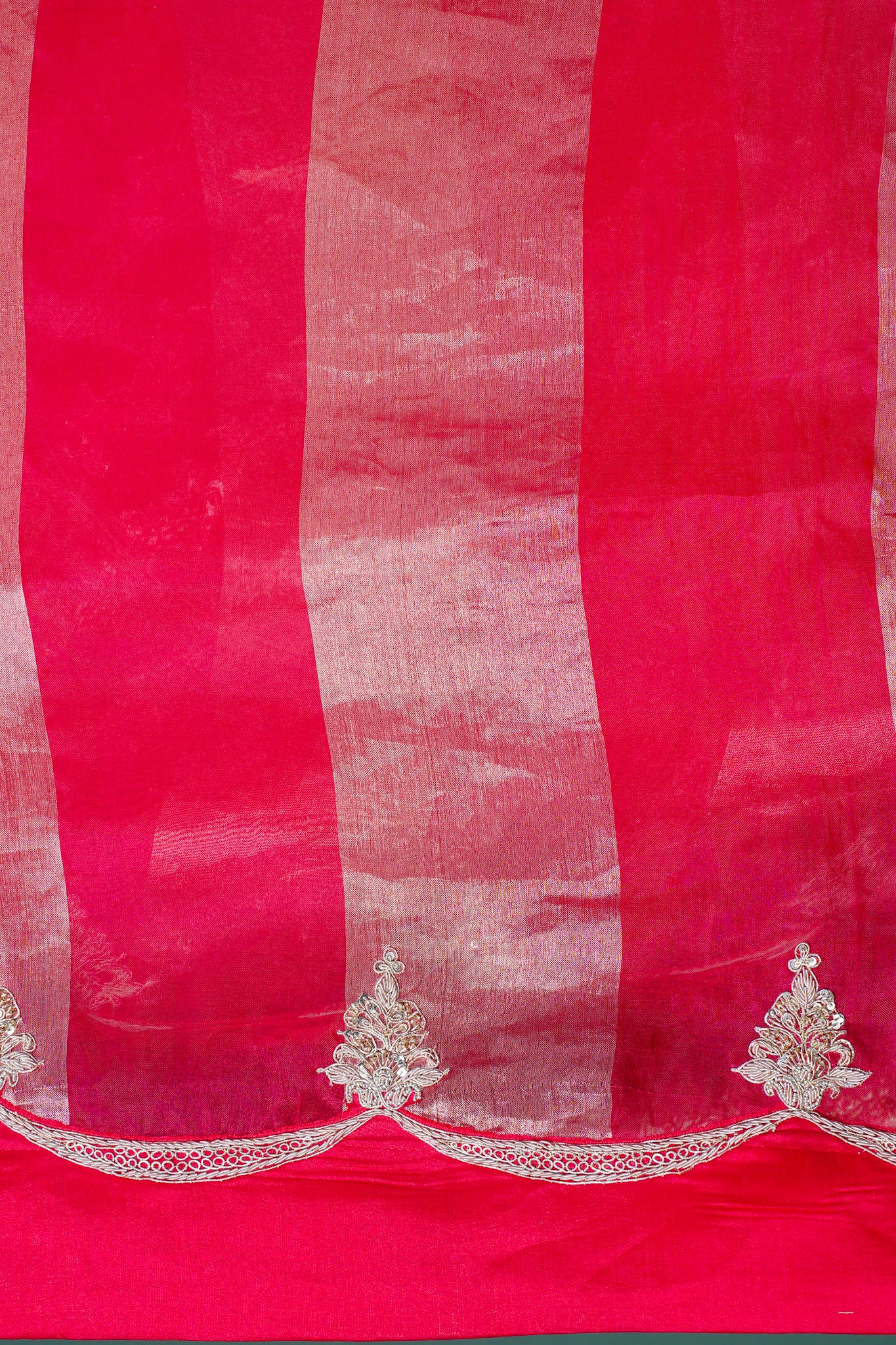 Founder Choice 030: Crimson Red Pure Organza Tissue Silk Saree With Scallop Zardozi Fina Work (Silk Certified)
