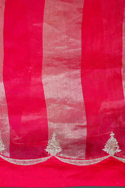 Founder Choice 030: Crimson Red Pure Organza Tissue Silk Saree With Scallop Zardozi Fina Work (Silk Certified)