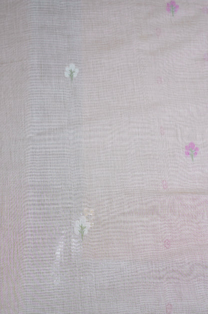 "UTSAV BANARAS 308" Banarasi Chikoo Beige Chanderi Jamdani Saree with Village Life Narrative