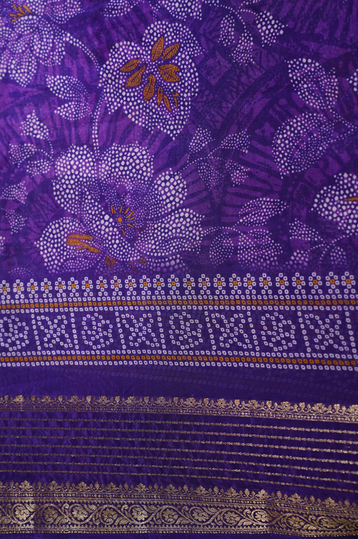 Waah Banaras 064 Violet Malai Silk Saree with Floral &amp; leaf Print &amp; Zari Border