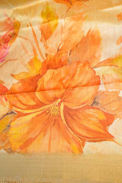 "Utsav Banaras 187" Banarasi Tussar Silk Saree in Golden Base With Yellow Floral Motif