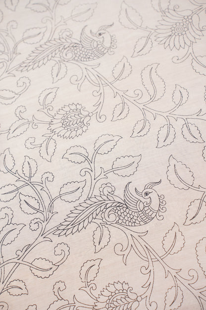 UTSAV BANARAS 335: Graceful Ivory Munga Silk Saree with Artistic Print &amp; Satin Zari Patta Border