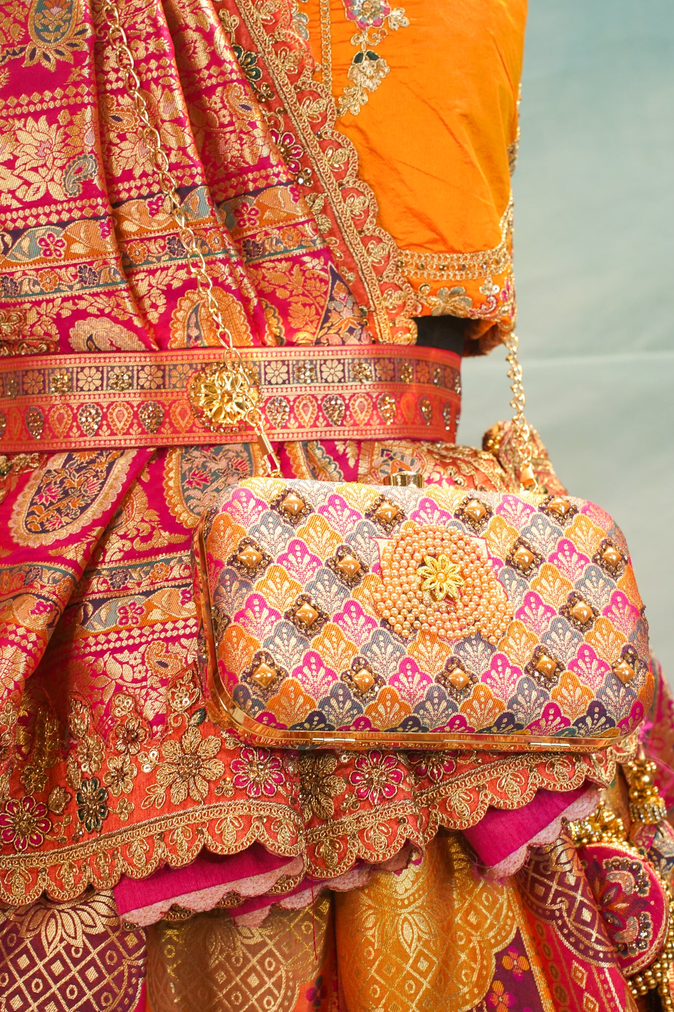 "MANSI 026" Banarasi Multi Shade Traditional Silk Lehenga Cutwork Border With AD Work