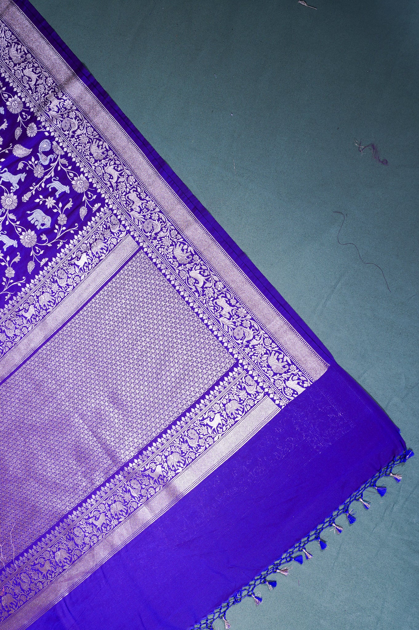 "WAAH BANARAS 113" Banarasi Royal Purple Silk Shikargah Saree with Sona Rupa Weaving