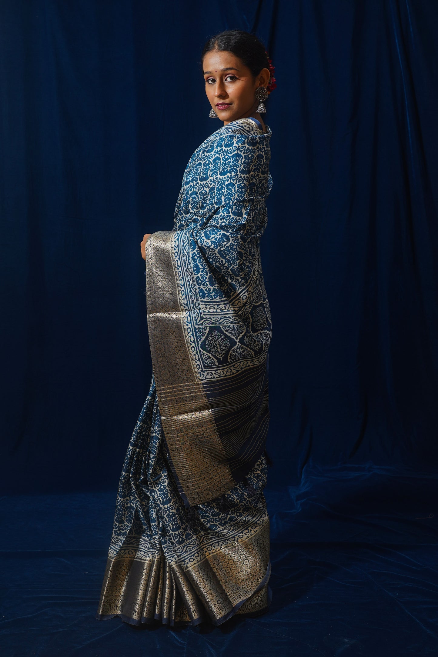 Blue Natural Moonga Georgette Saree with Handloom Border