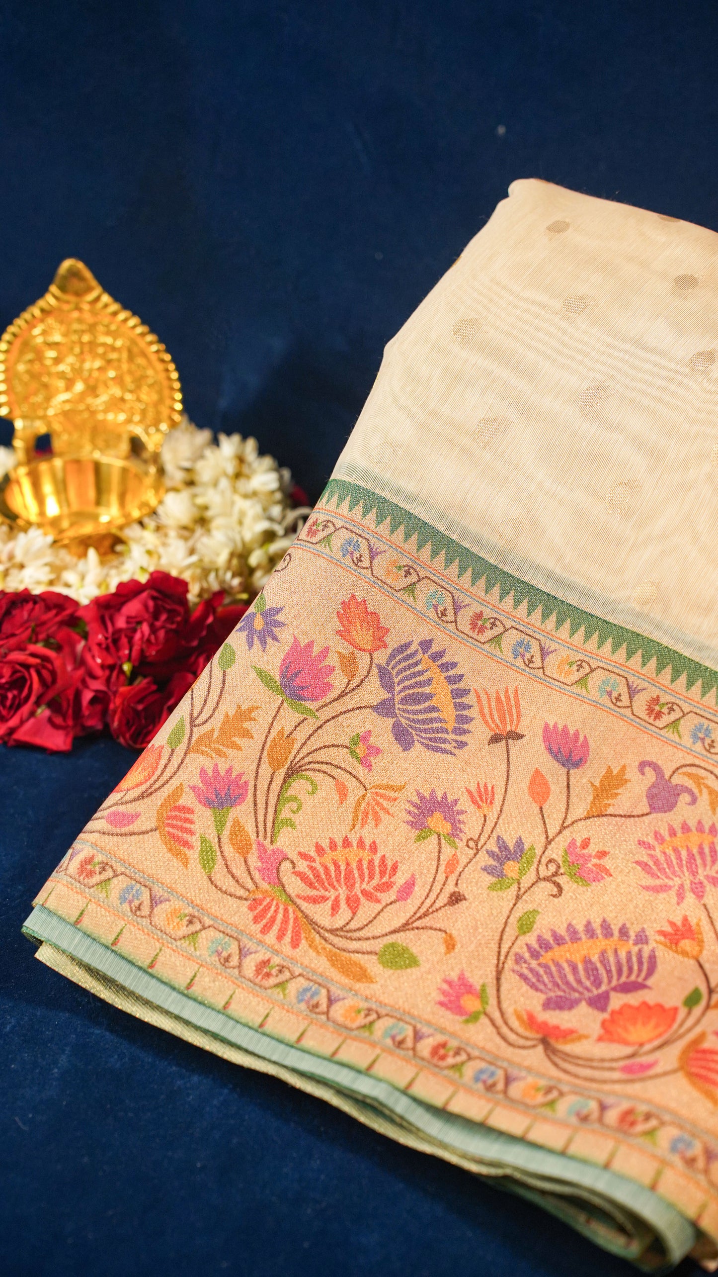 "UTSAV BANARAS 138" Banarasi Beige Jamdani Cotton Silk Saree